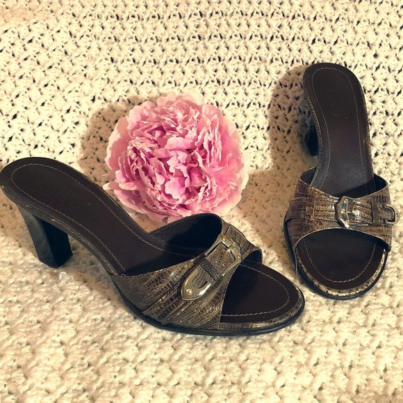 Franco Sarto Brown Leather Open-Toe Heels (Sz 8.5) - Picture 1 of 9